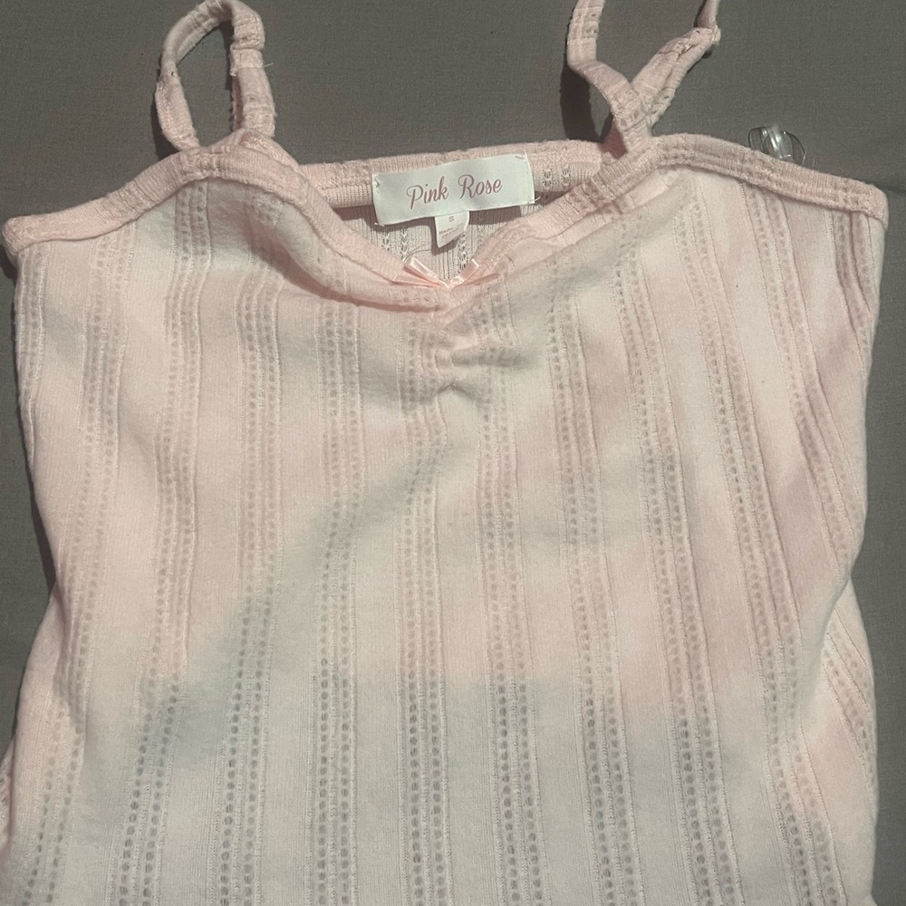 Pink Rose Light Pink and White Patterned Top